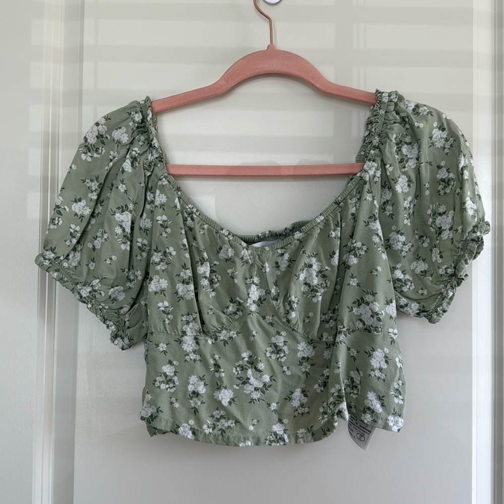 Green Floral Crop Top